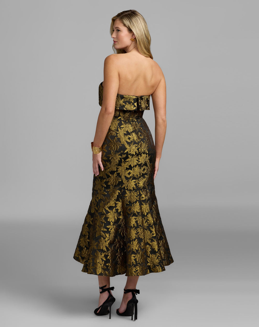 Mac Duggal 27881 Metallic Strapless Brocade Mermaid Midi Dress