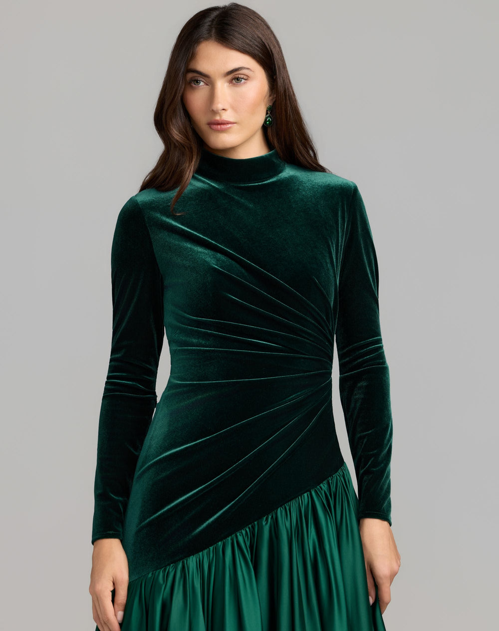 Mac Duggal 27897 Velvet Bodice Long Sleeve Charmeuse Gown