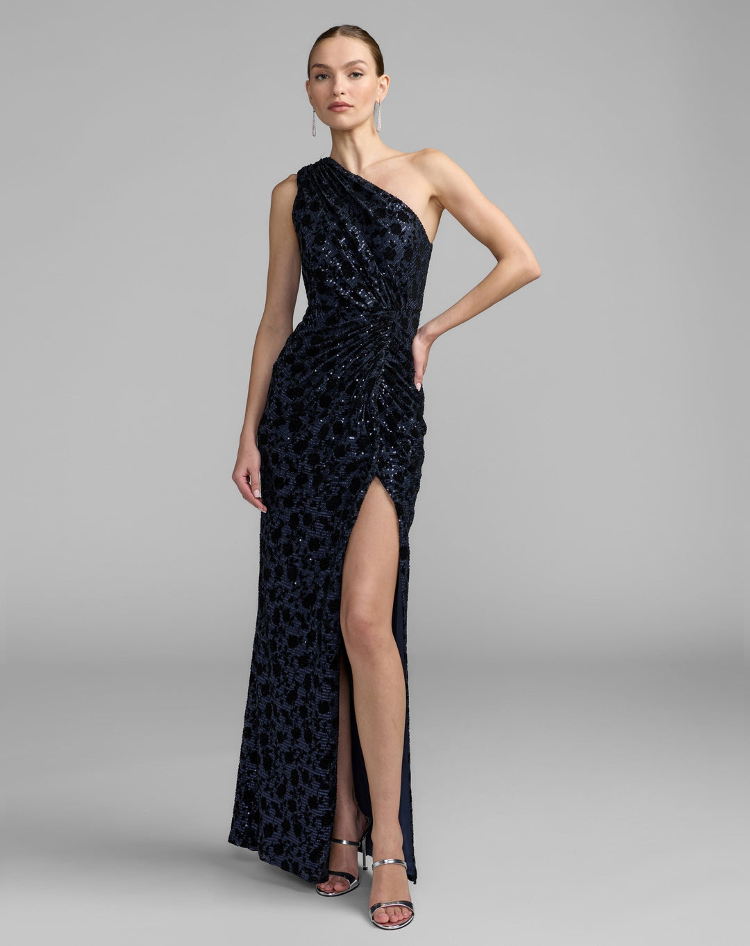 Mac Duggal 27900 Floral One Shoulder Sequin Gown With Slit