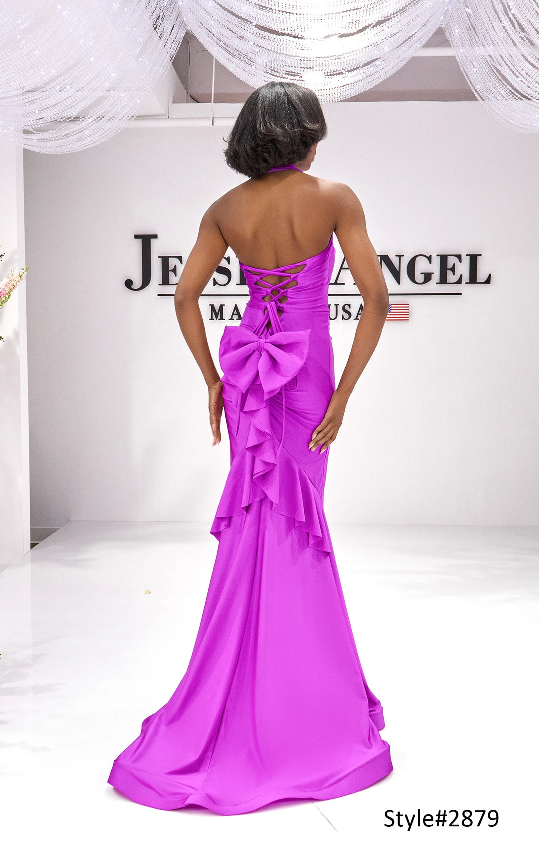 Jessica Angel 2879 lace-up bow back mermaid gown back view 3