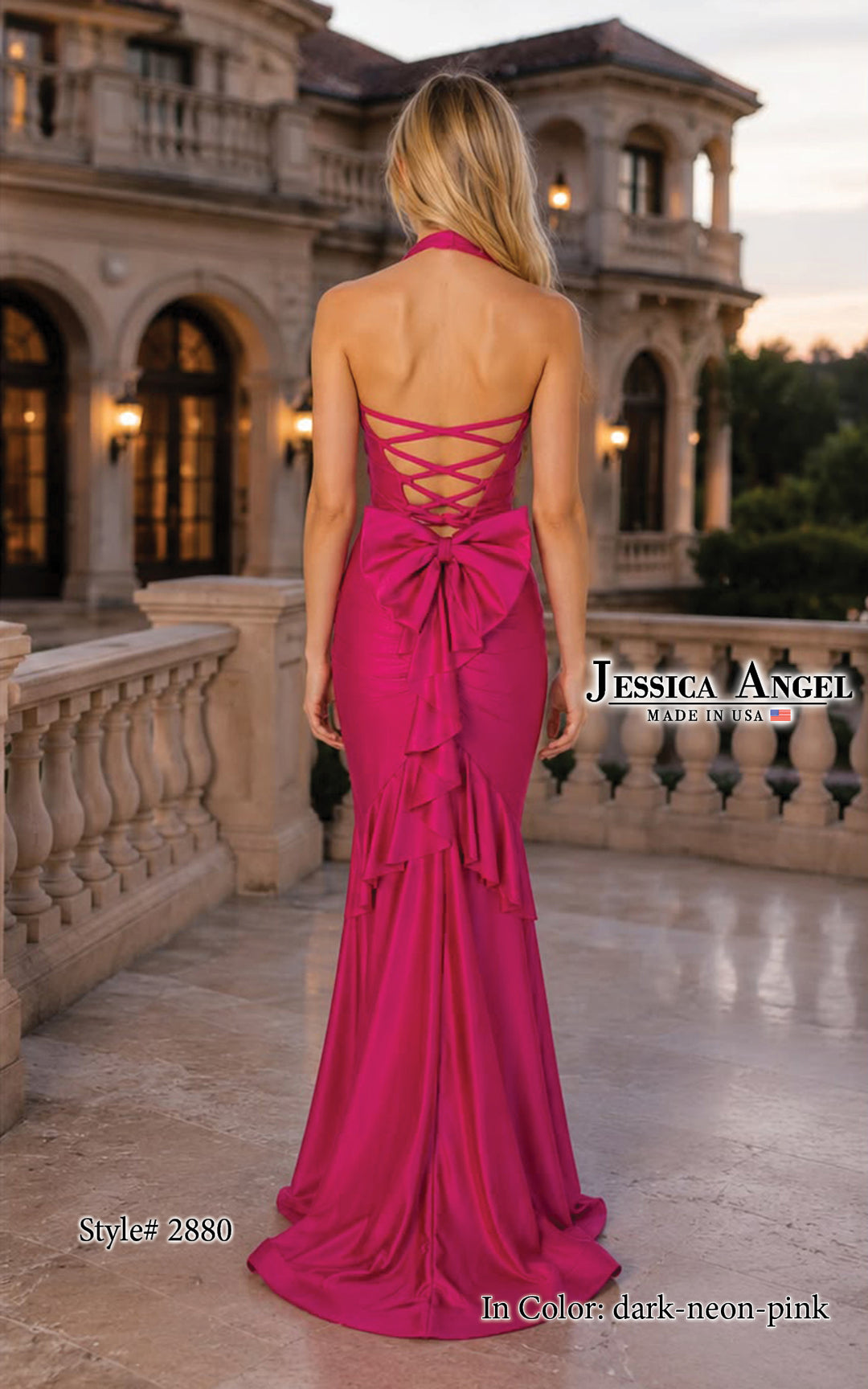 Jessica Angel 2880 lace-up bow back gown back view