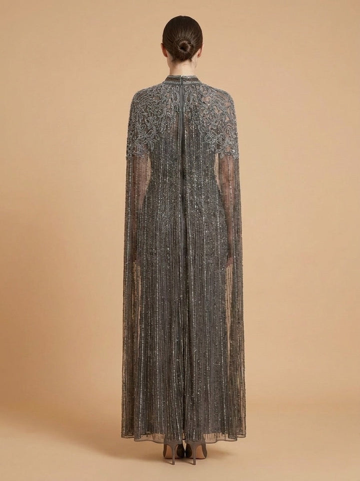 Lara 28834 High Neck Beaded Dress with Long Cape