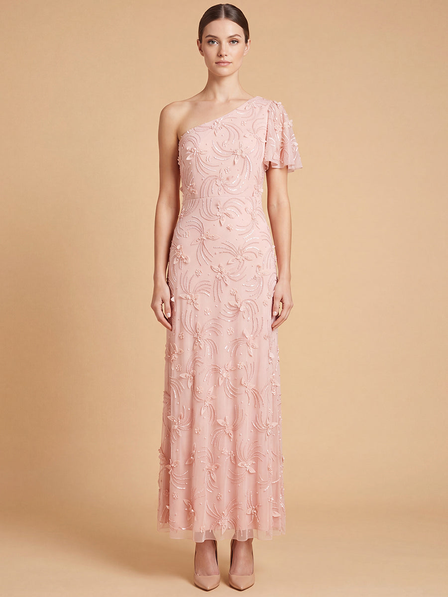 Lara 28848 3D Floral Embellished One Shoulder Gown