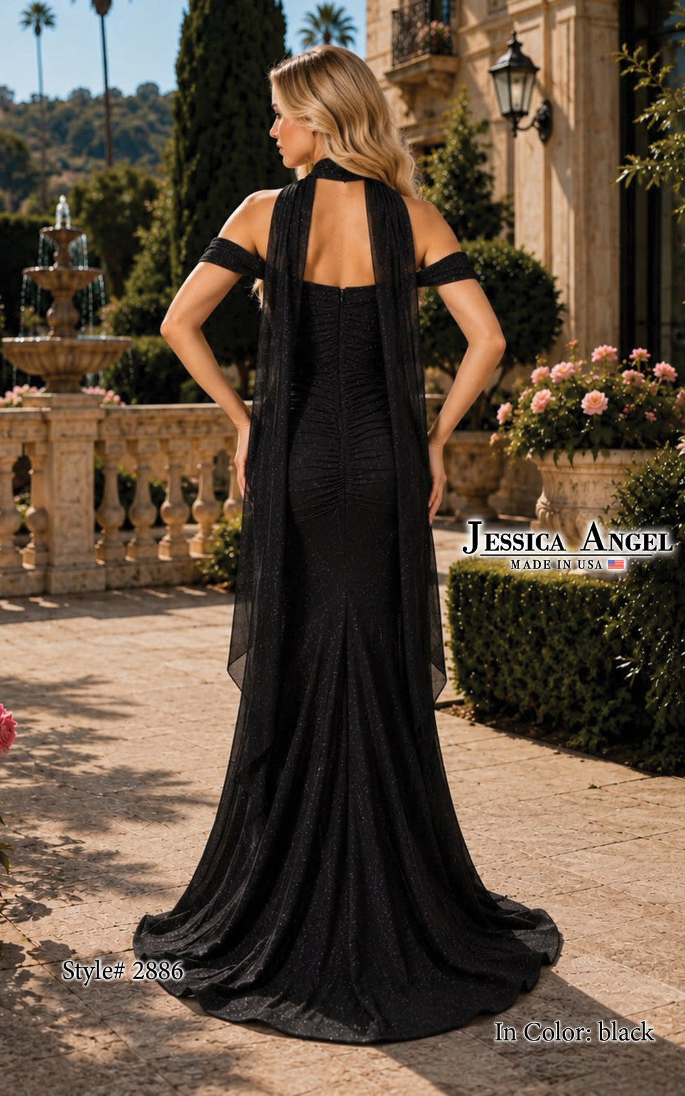 Jessica Angel 2886 choker streamer gown back view
