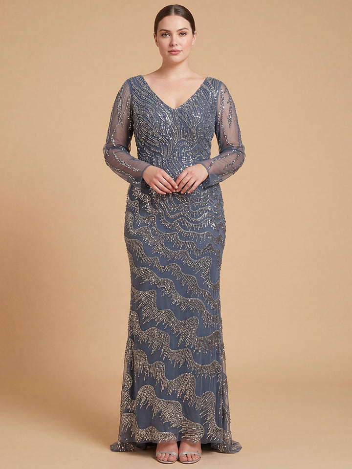 Lara 28949 long sleeve beaded mother of the bride dress - full front
