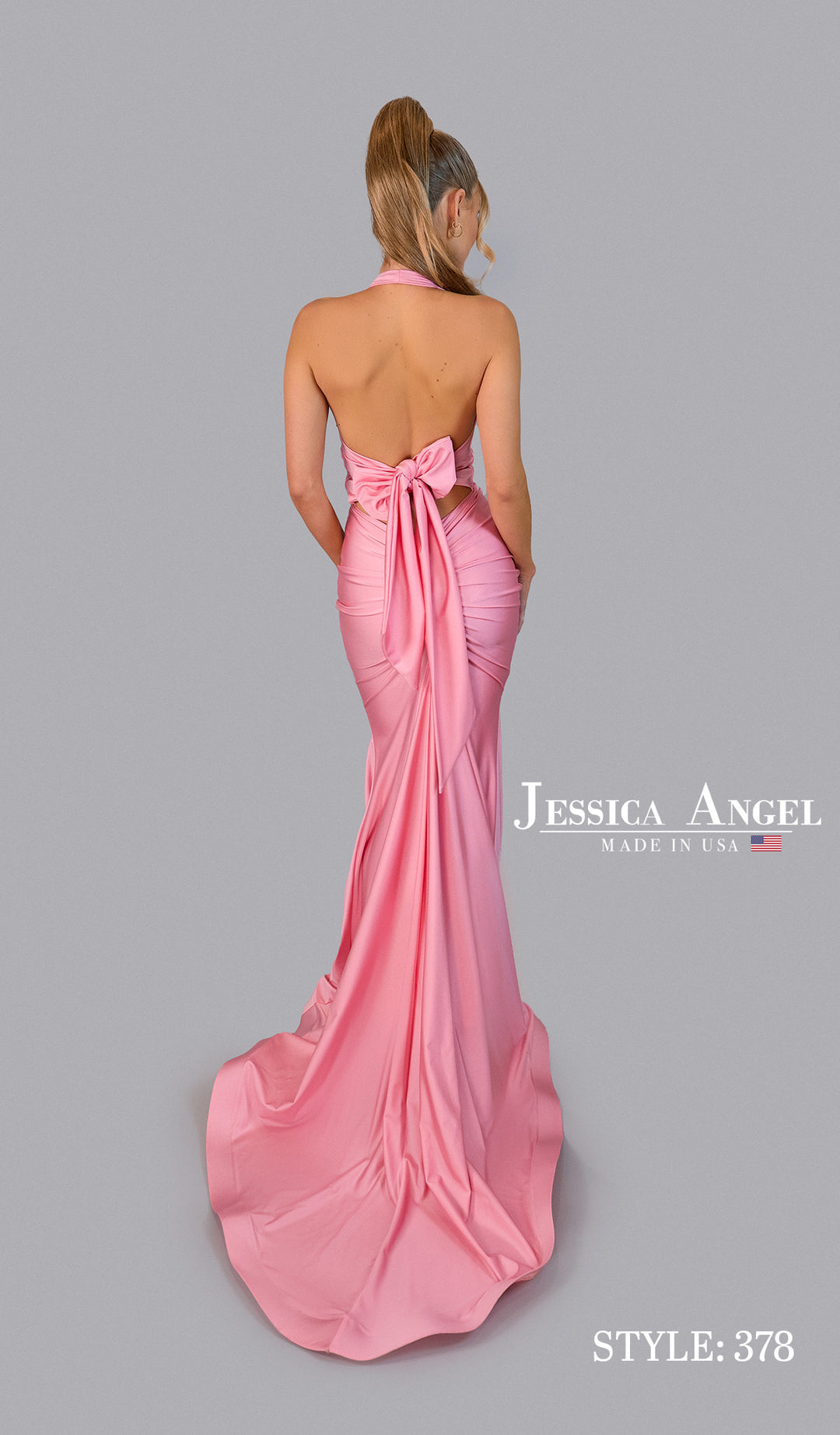 Jessica Angel 378 back bow mermaid gown back view 4