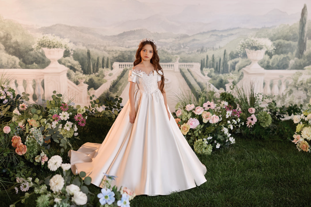 Pentelei 3903 Double Bow Off-Shoulder Kids Ball Gown