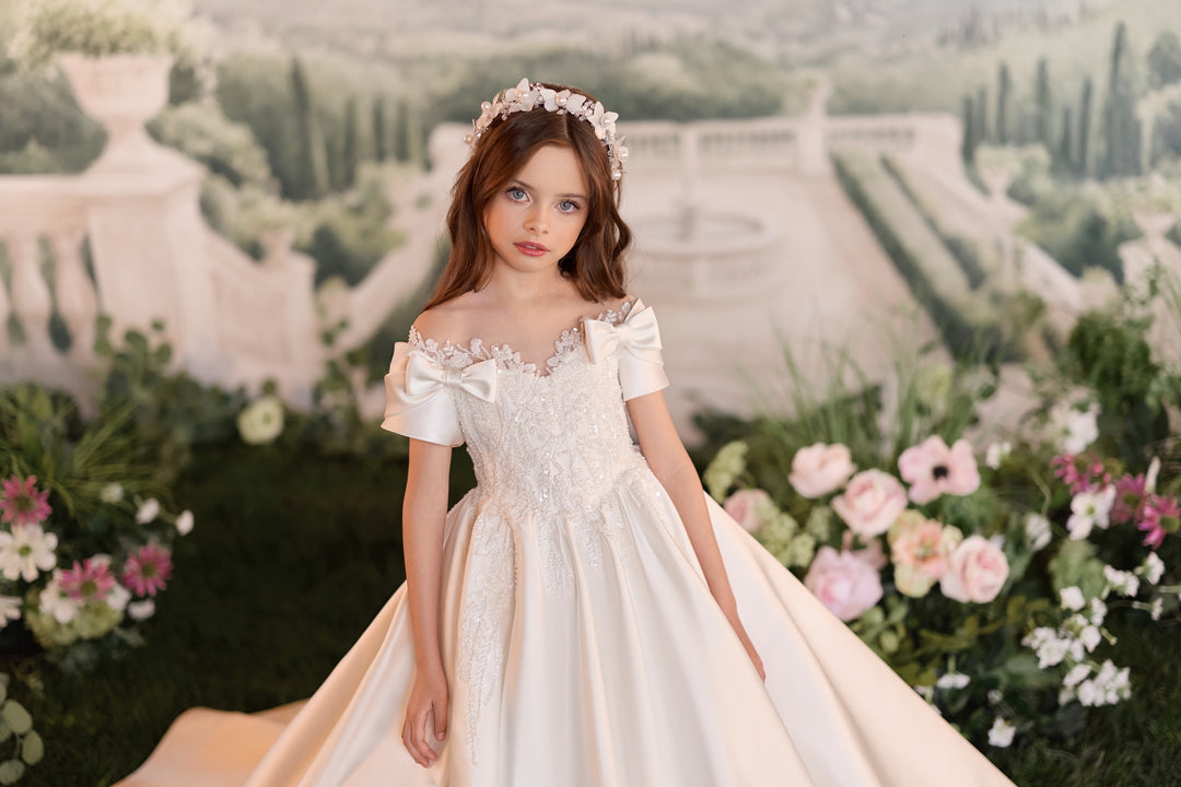 Pentelei 3903 Double Bow Off-Shoulder Kids Ball Gown