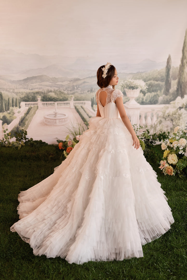 Pentelei 3904 Tiered Ruffle Keyhole Back Kids Ball Gown