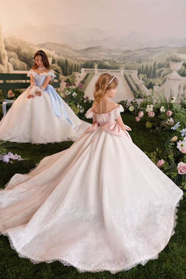 Pentelei 3905 Ruffled Lace Corset Bow Two Tone Kids Ball Gown