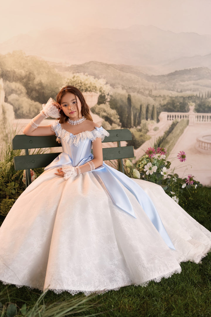 Pentelei 3905 Ruffled Lace Corset Bow Two Tone Kids Ball Gown