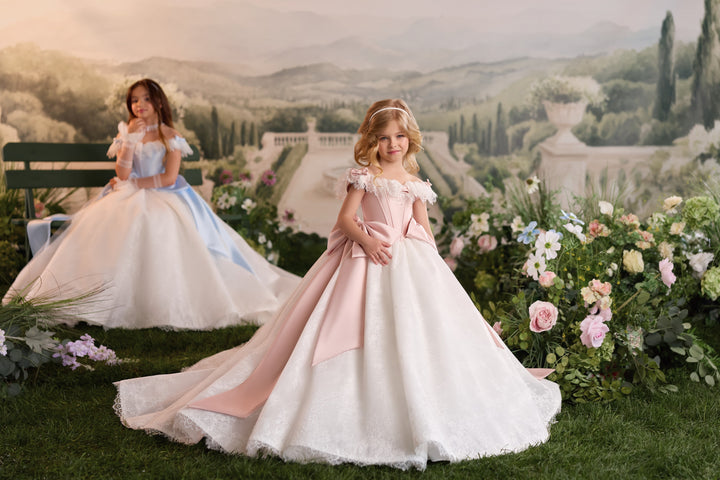 Pentelei 3905 Ruffled Lace Corset Bow Two Tone Kids Ball Gown