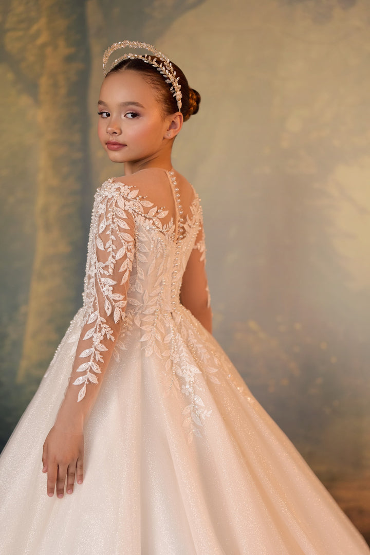 Pentelei 3910 Beaded Lace Cape Kids Ball Gown