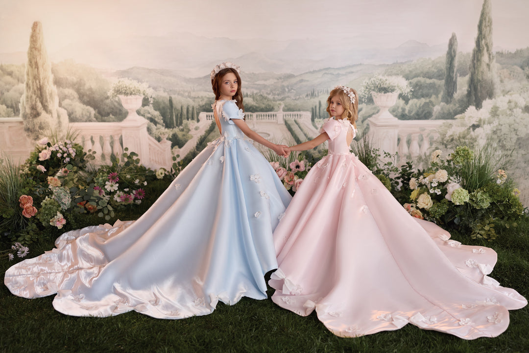 Pentelei 3913 Open Back Floral Appliqué Kids Ball Gown
