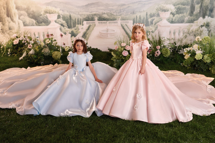 Pentelei 3913 Open Back Floral Appliqué Kids Ball Gown