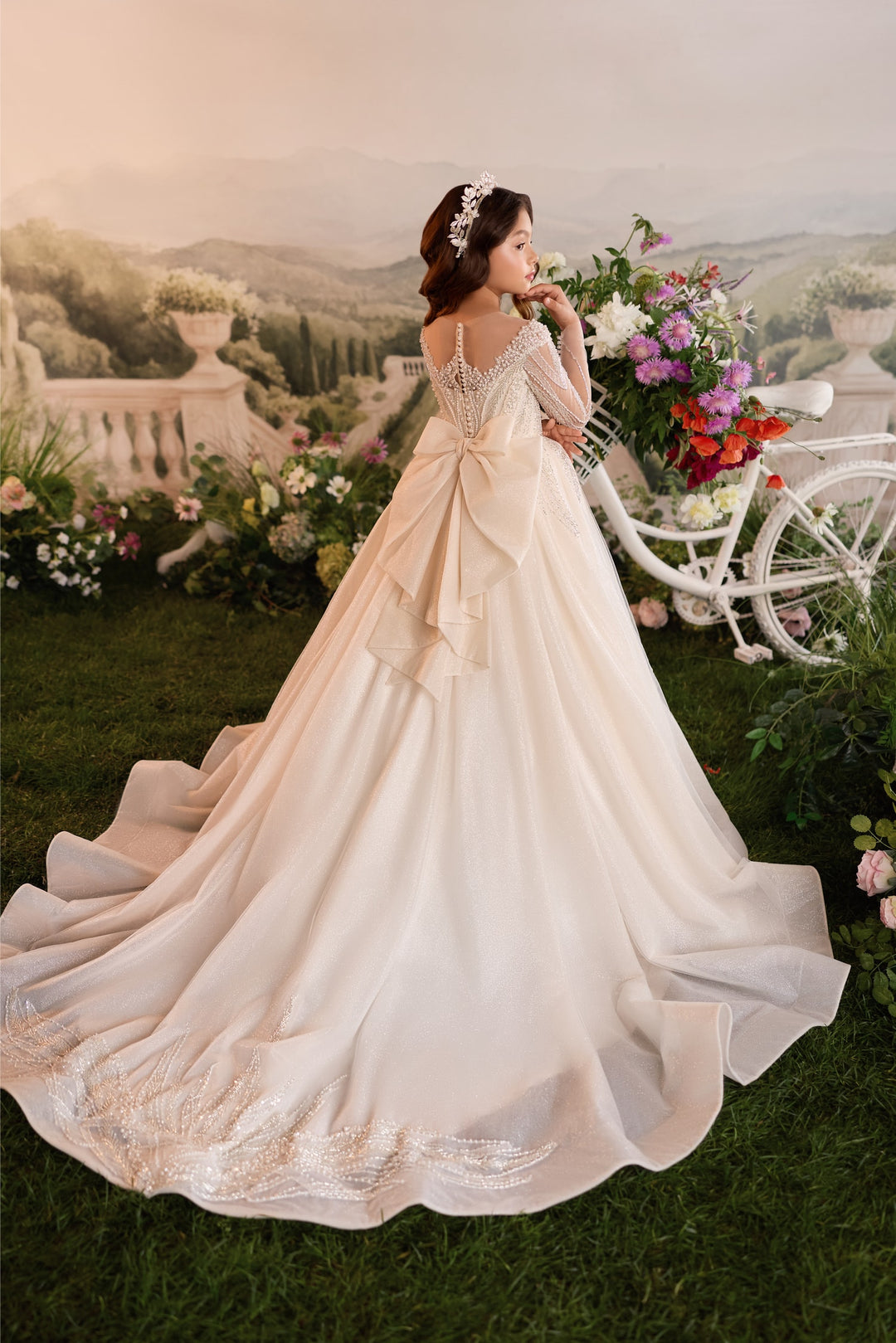 Pentelei 3914 Beaded Bow Back Kids Ball Gown