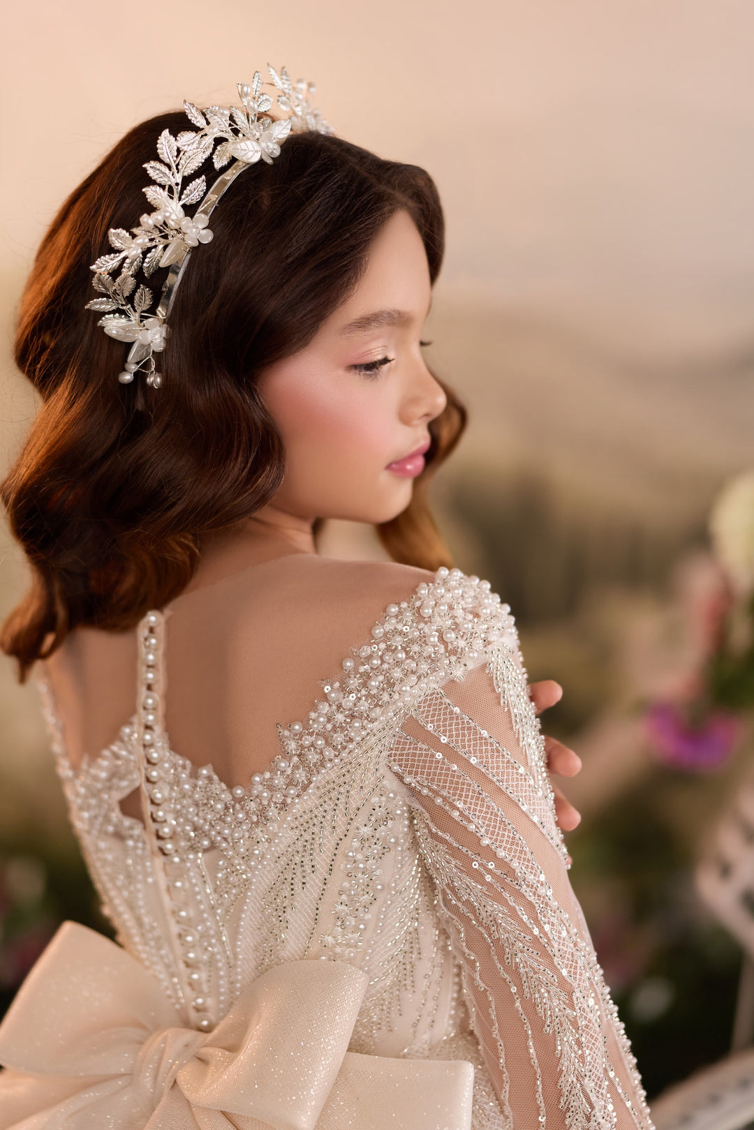 Pentelei 3914 Beaded Bow Back Kids Ball Gown