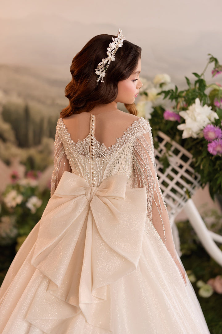 Pentelei 3914 Beaded Bow Back Kids Ball Gown