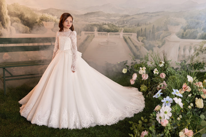 Pentelei 3915 Beaded Lace Tassel Sleeve Kids Ball Gown