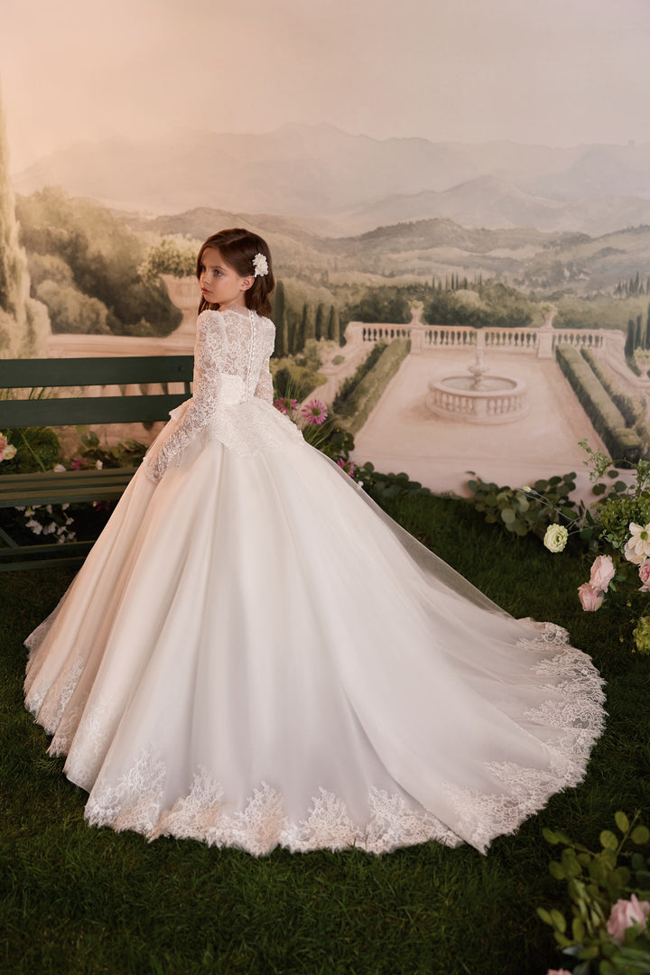 Pentelei 3915 Beaded Lace Tassel Sleeve Kids Ball Gown