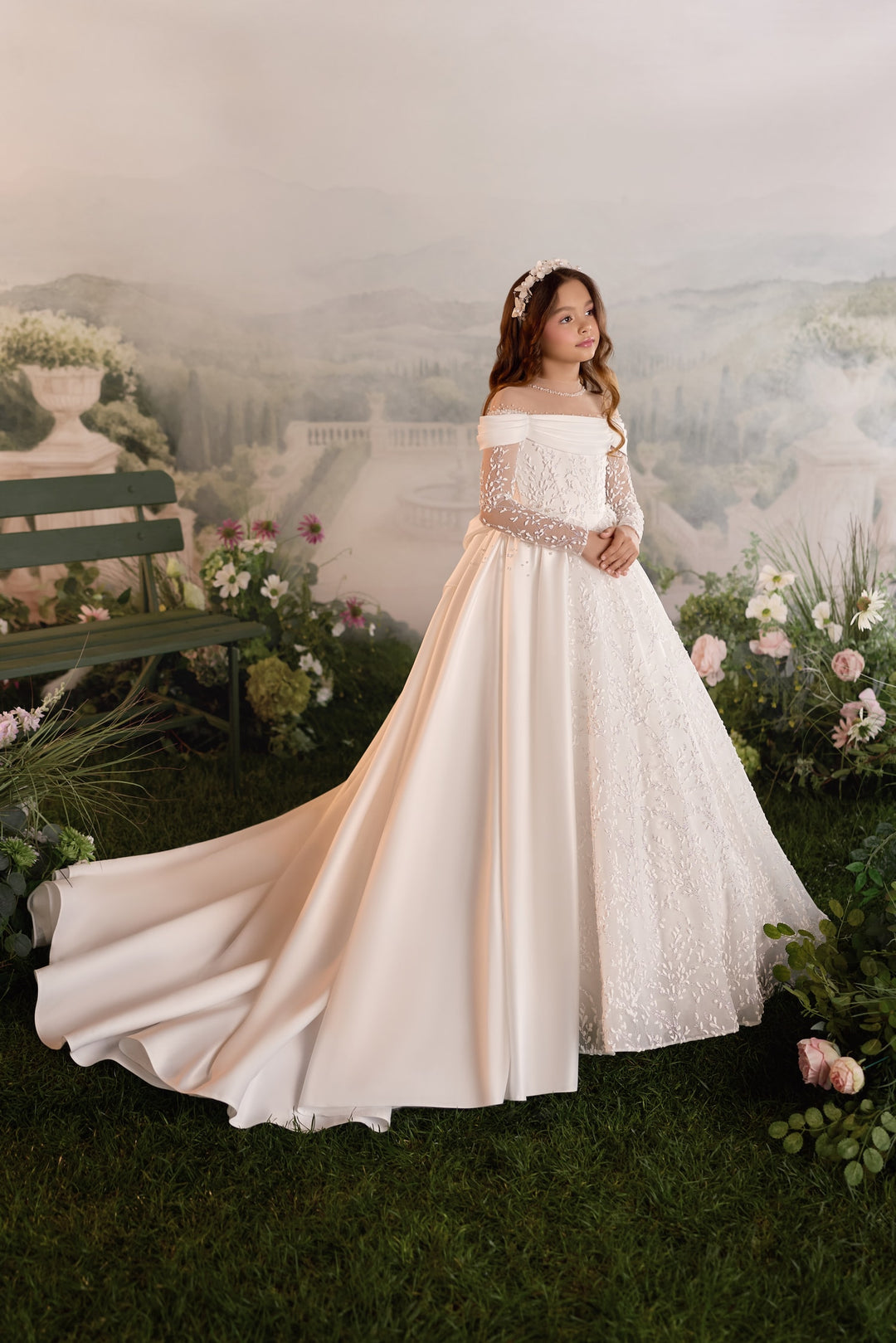 Pentelei 3916 Off-Shoulder Beaded Lace Kids Ball Gown