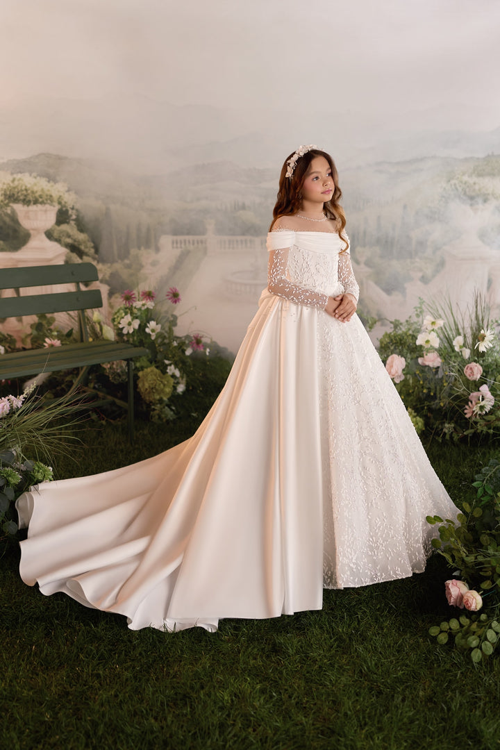 Pentelei 3916 Off-Shoulder Beaded Lace Kids Ball Gown