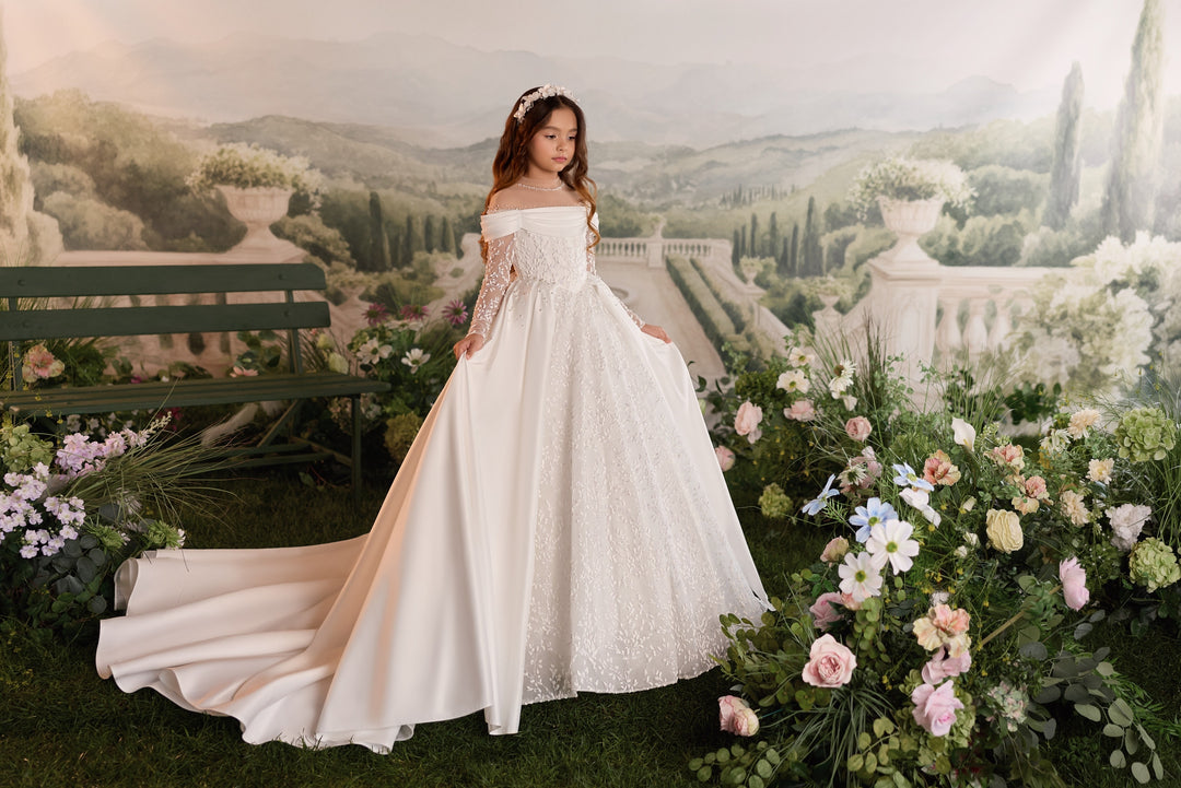 Pentelei 3916 Off-Shoulder Beaded Lace Kids Ball Gown