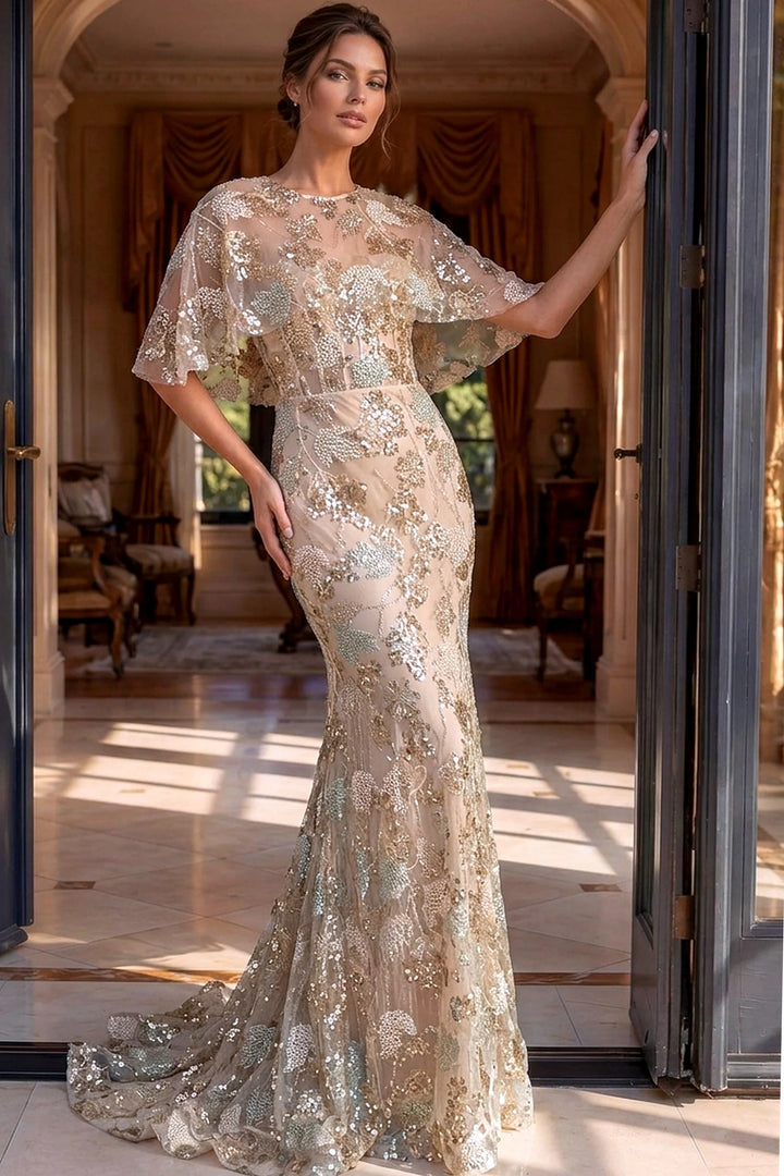 Jovani 39216 Illusion Flutter Sleeve Mother of the Bride Dress