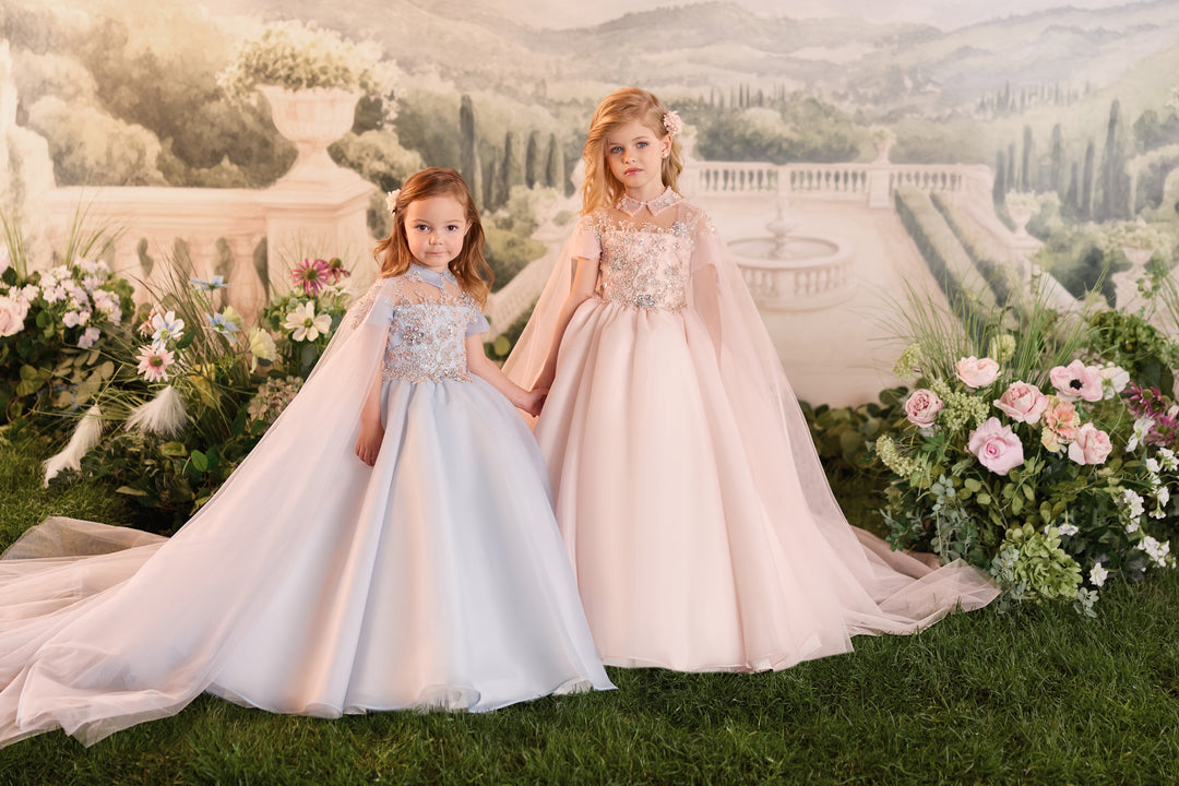 Pentelei 3923 Cape Sleeve Jeweled Collar Kids Ball Gown