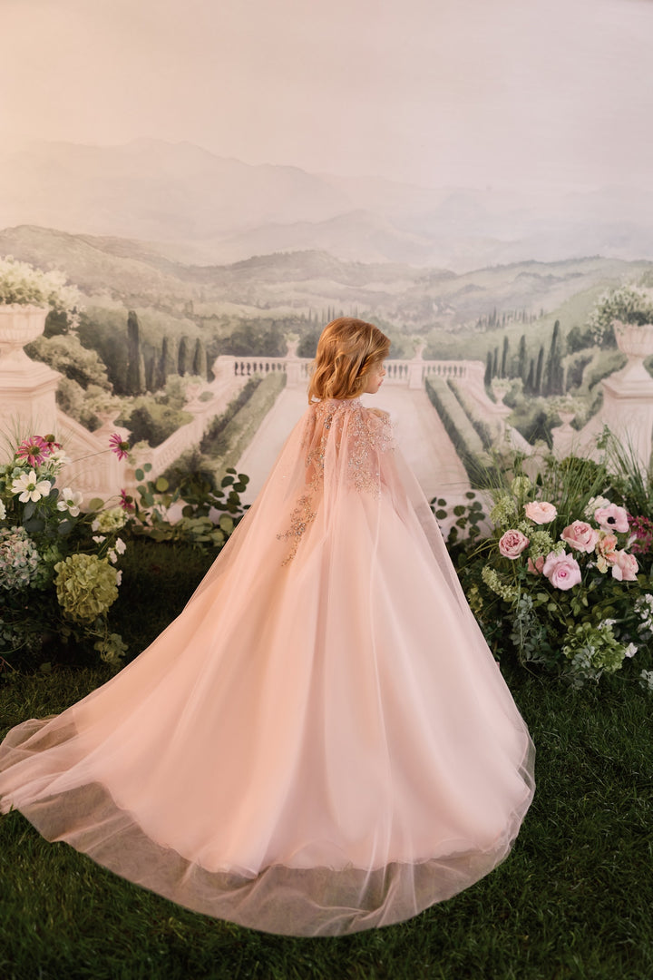 Pentelei 3923 Cape Sleeve Jeweled Collar Kids Ball Gown