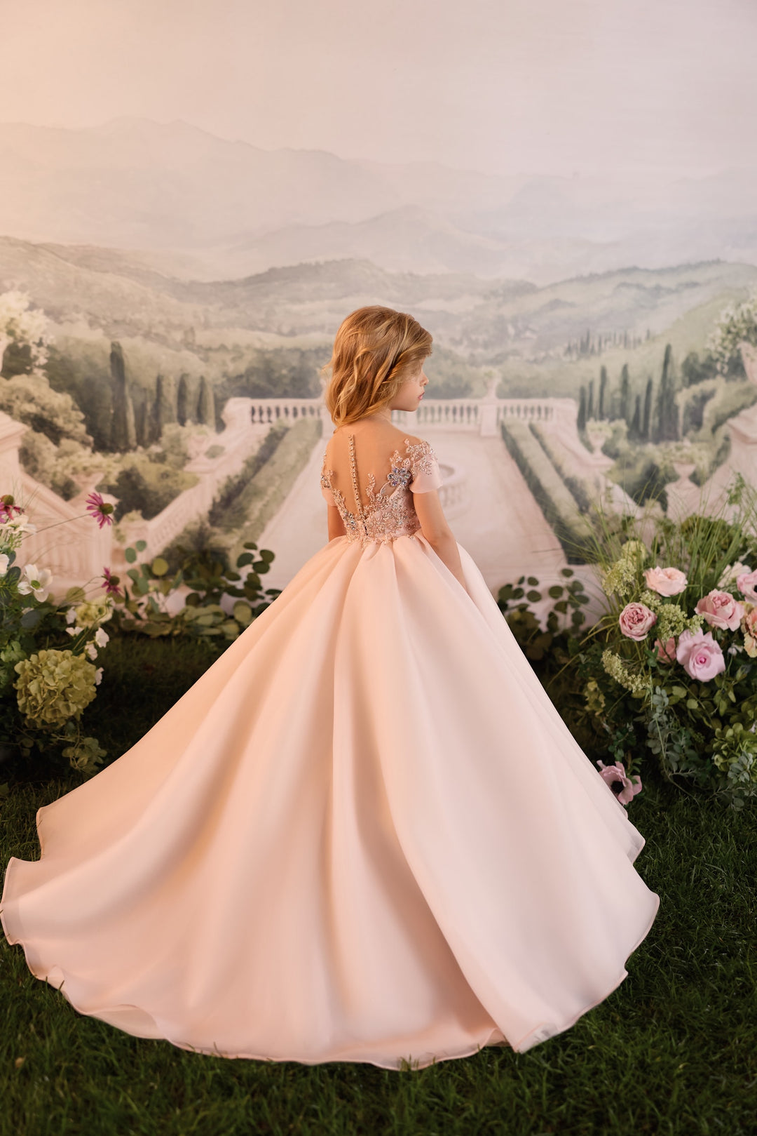 Pentelei 3923 Cape Sleeve Jeweled Collar Kids Ball Gown