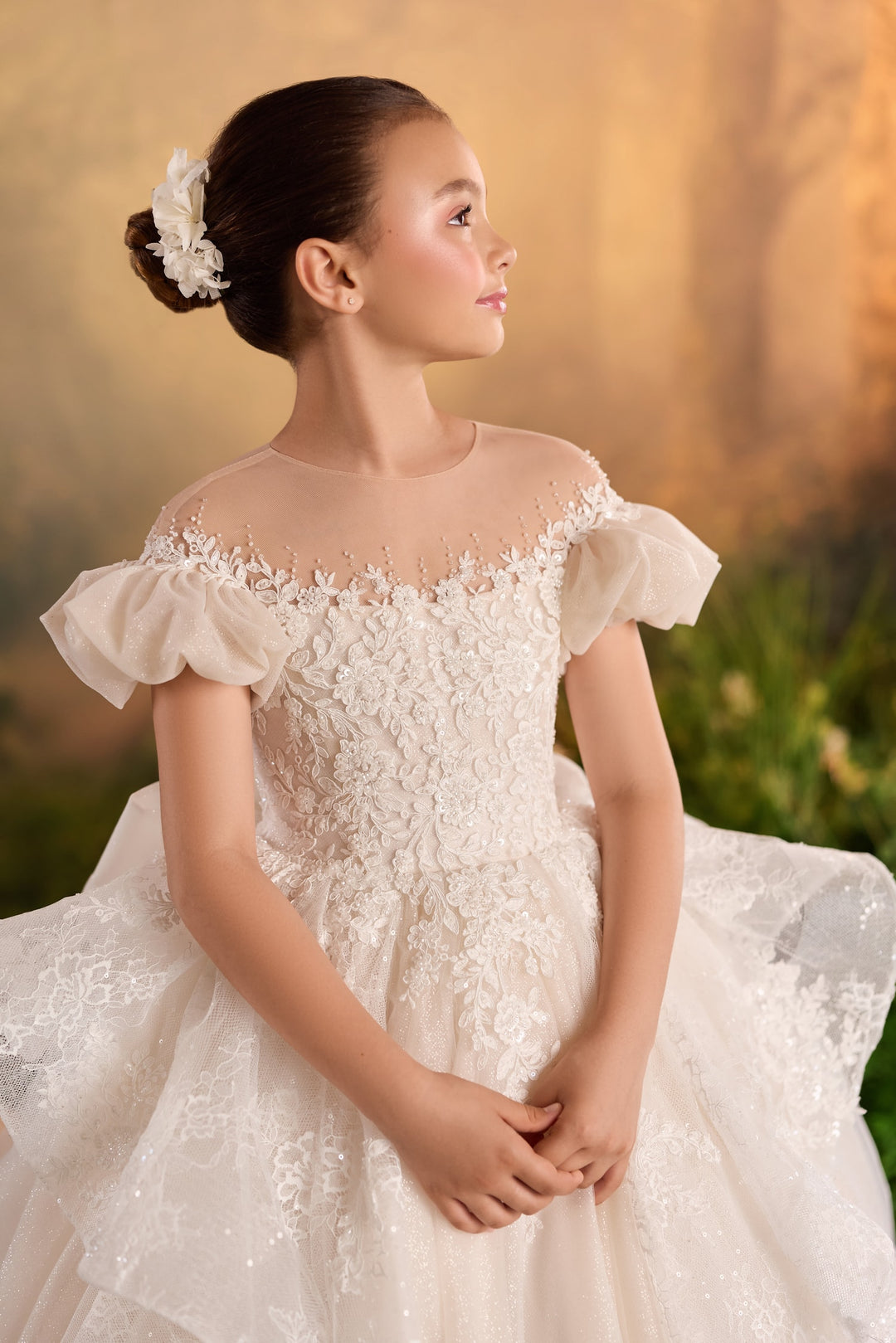Pentelei 3924 Floral Lace Bow Back Ball Gown