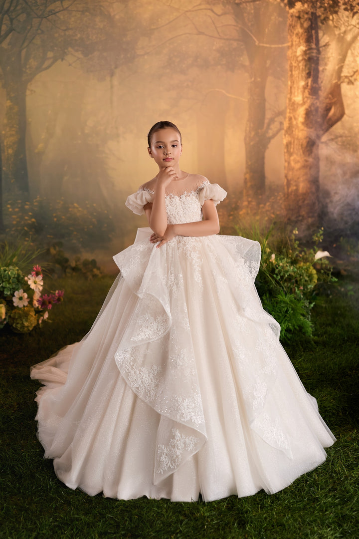 Pentelei 3924 Floral Lace Bow Back Ball Gown