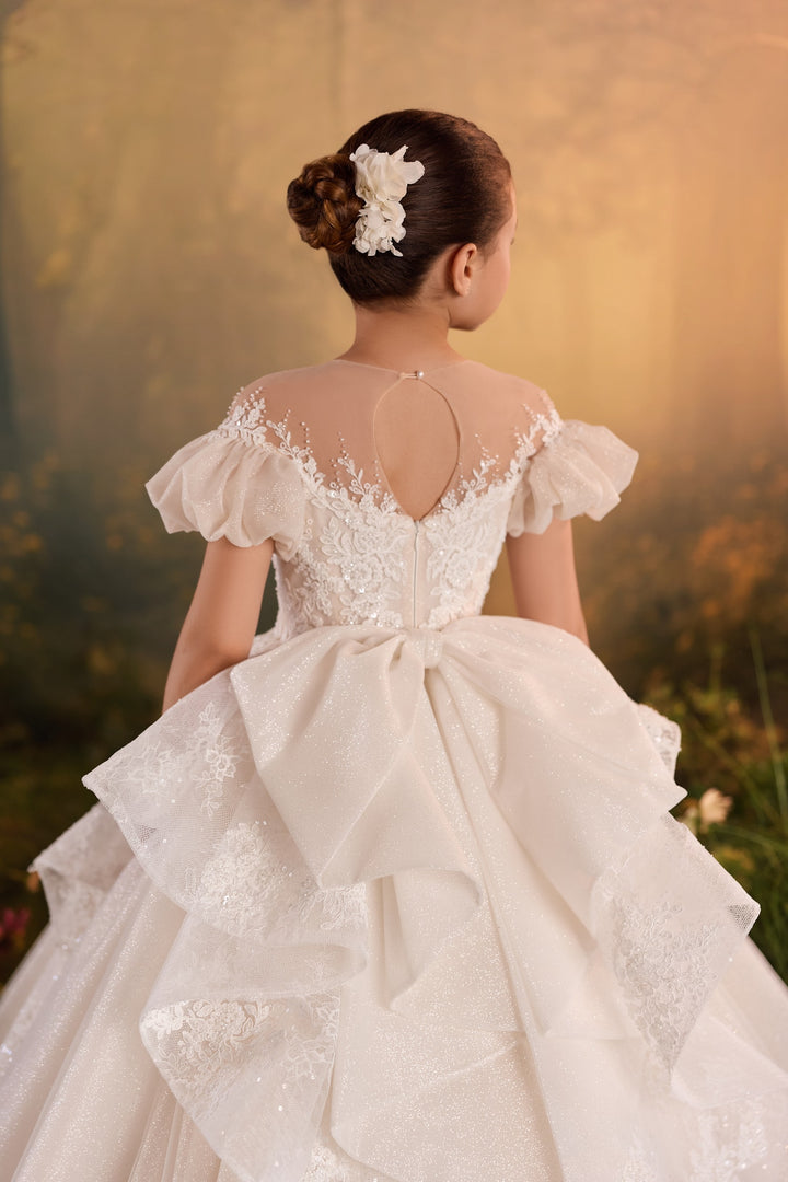 Pentelei 3924 Floral Lace Bow Back Ball Gown