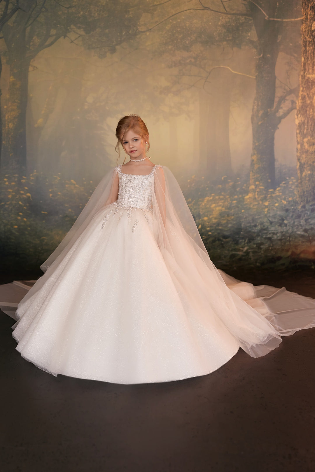 Pentelei 3925 Sequin Beaded Cape Kids Ball Gown