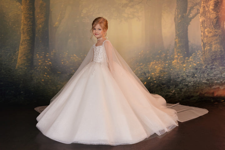Pentelei 3925 Sequin Beaded Cape Kids Ball Gown