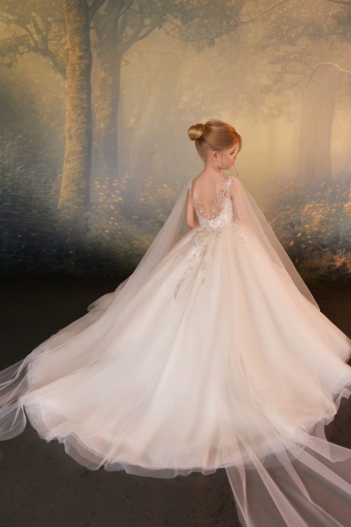 Pentelei 3925 Sequin Beaded Cape Kids Ball Gown