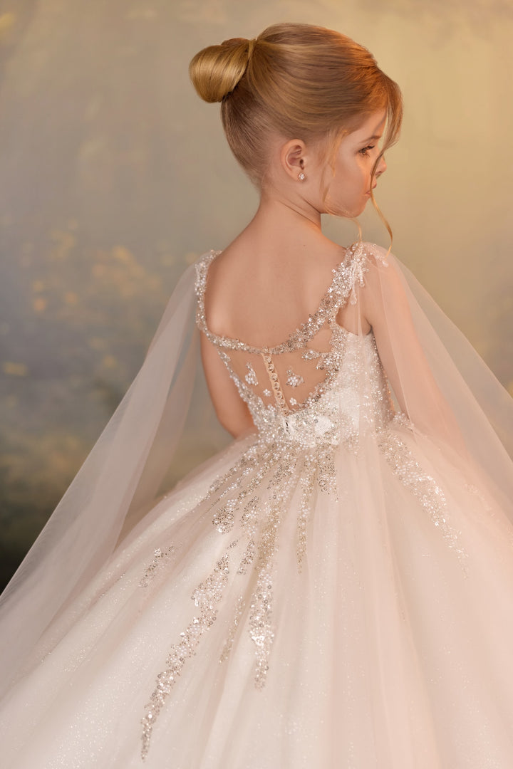 Pentelei 3925 Sequin Beaded Cape Kids Ball Gown