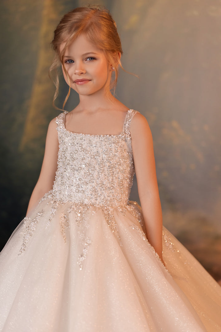 Pentelei 3925 Sequin Beaded Cape Kids Ball Gown