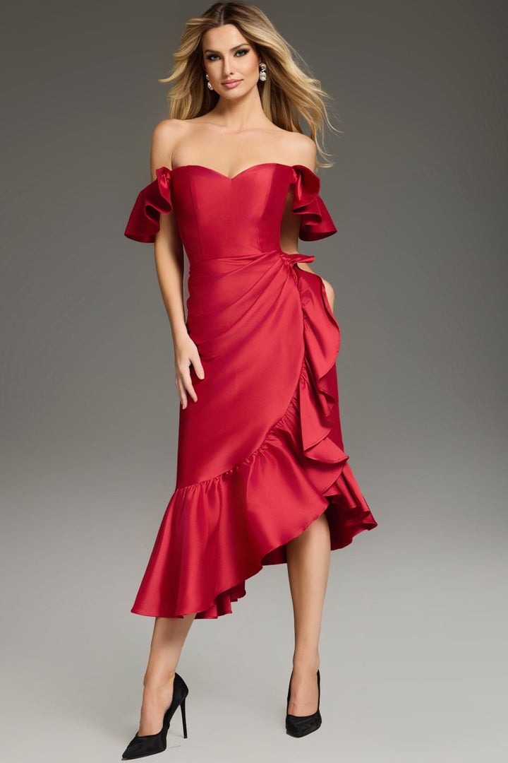 Jovani 39264 Off the Shoulder Ruffle High Low Dress view 1