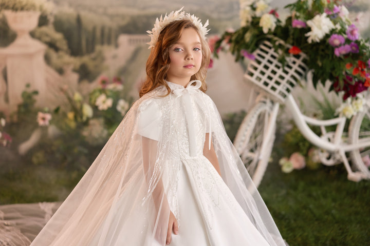 Pentelei 3929 Beaded Cape Ball Gown Kids Dress