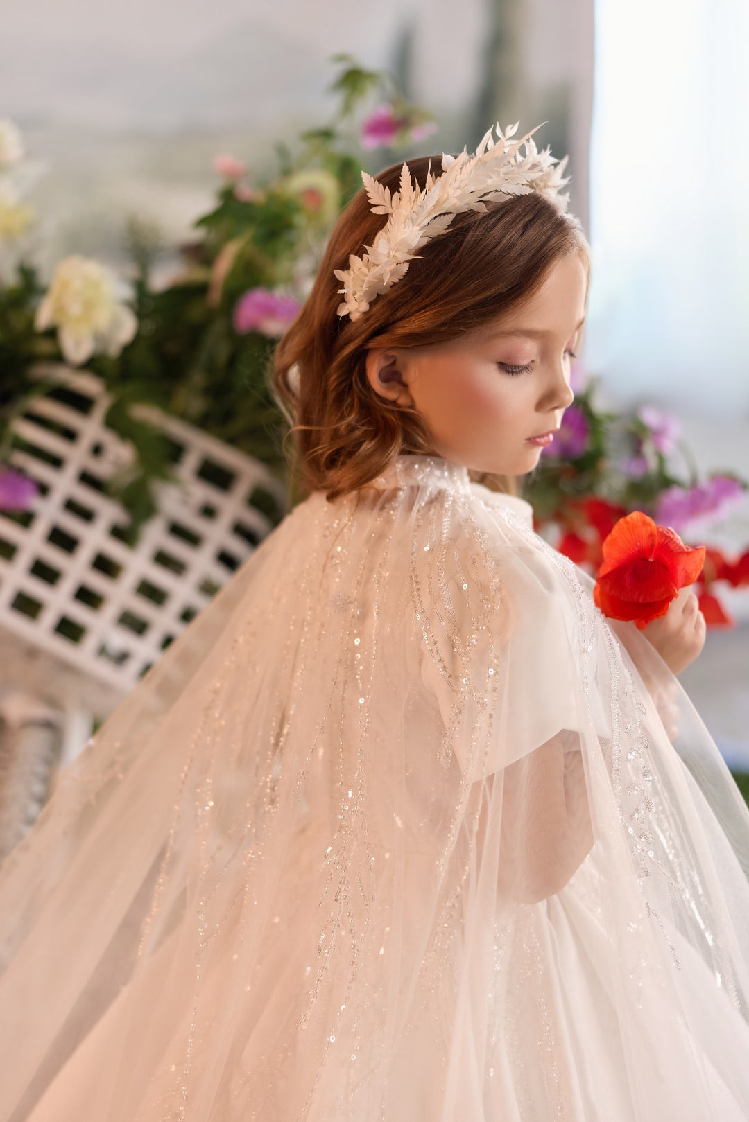 Pentelei 3929 Beaded Cape Ball Gown Kids Dress