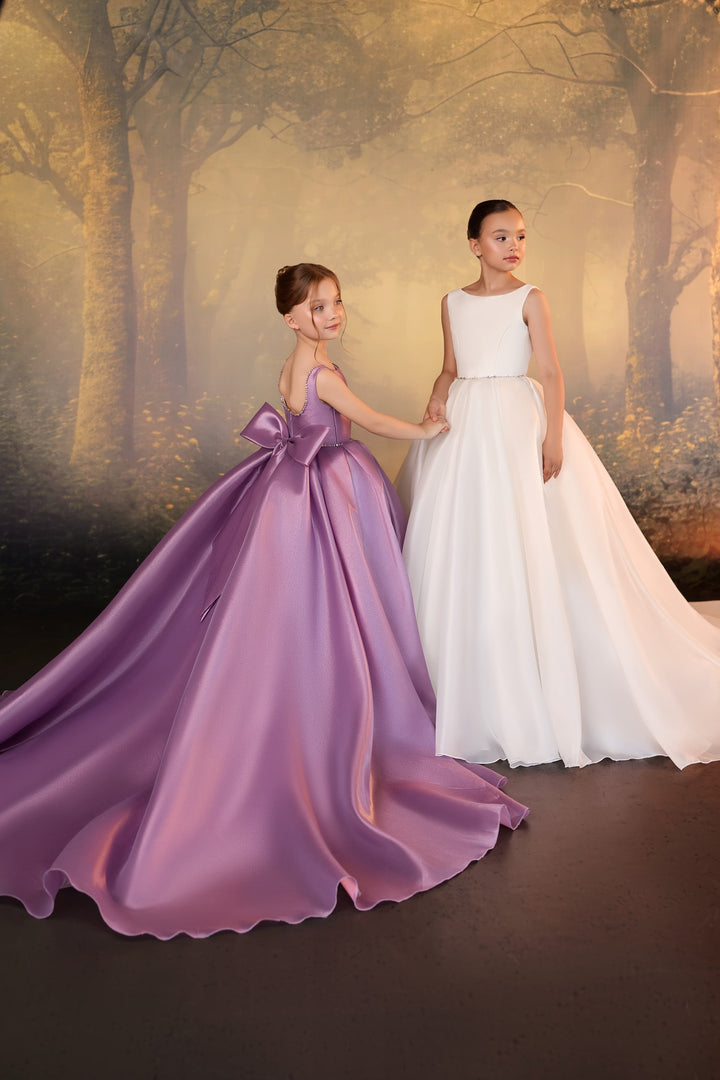 Pentelei 3936 Satin Ball Gown with Optional Crystal Cape Kids Dress