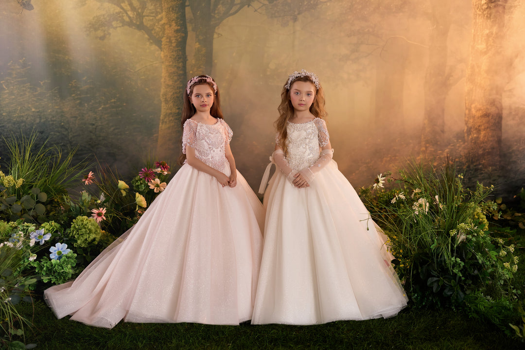 Pentelei 3943 Crystal Beaded Glitter Tulle Ball Gown Kids Dress
