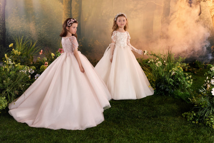 Pentelei 3943 Crystal Beaded Glitter Tulle Ball Gown Kids Dress