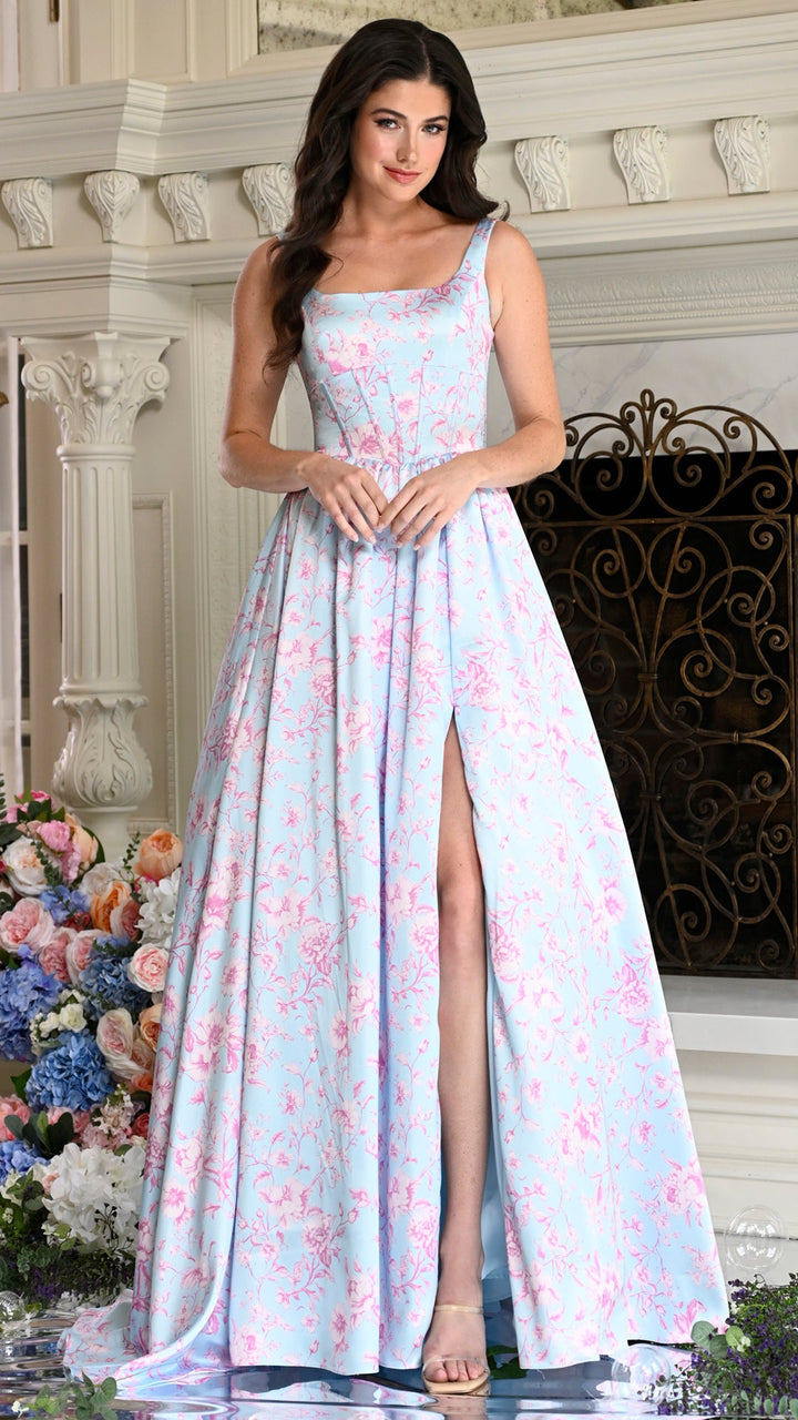 Colors Dress 3996 square-neck floral ball gown front view