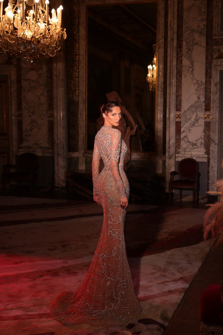 Chic & Holland HF110675 Long Sleeve Beaded Couture Dress
