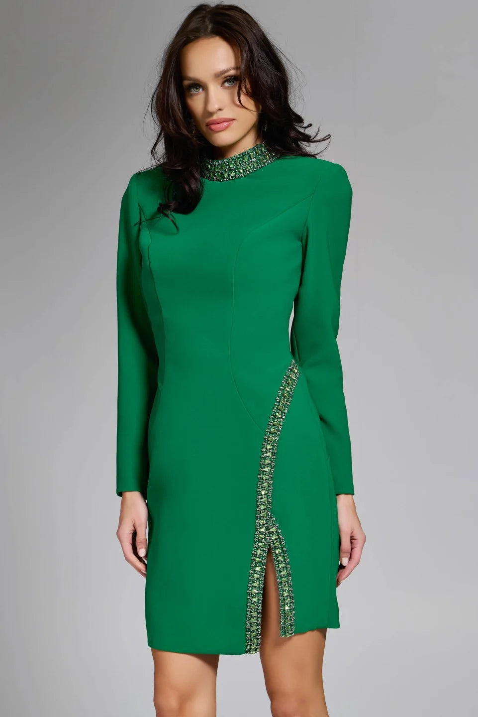 Jovani 42008 Embellished High-Neck Long Sleeve Cocktail Dress