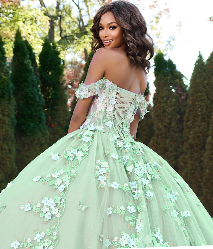 Jovani Q43811 Off the Shoulder Quinceañera Gown with Floral Appliques