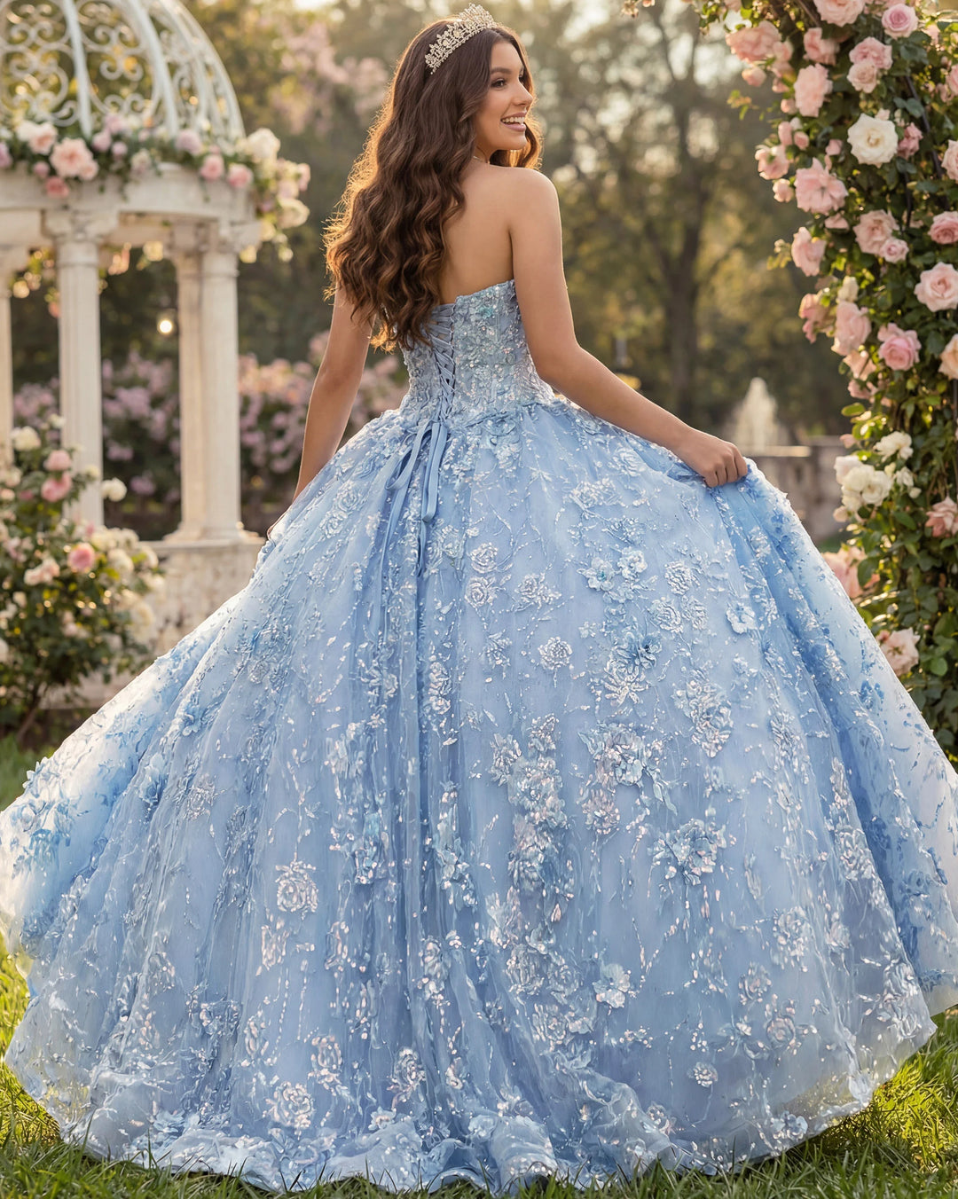 Jovani Q43813 Strapless Ball Gown with Lace Embroidery